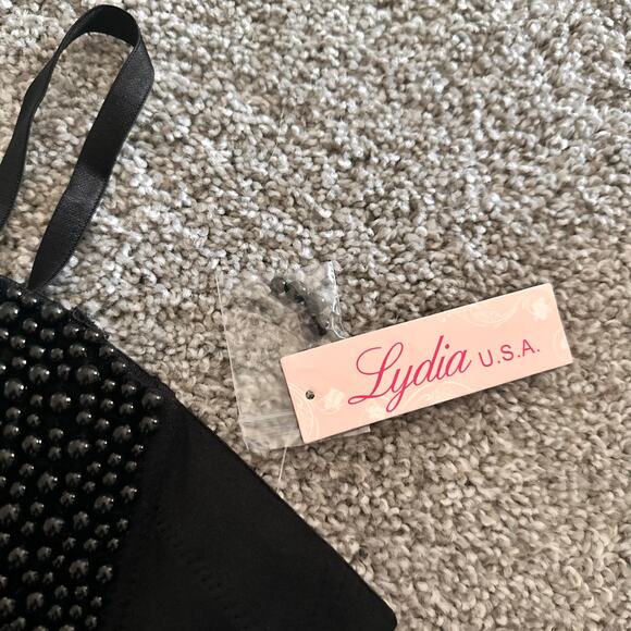 Lydia USA Black Beaded Push Up Bustier Bra Crop Top Size Large - Picture 6 of 6